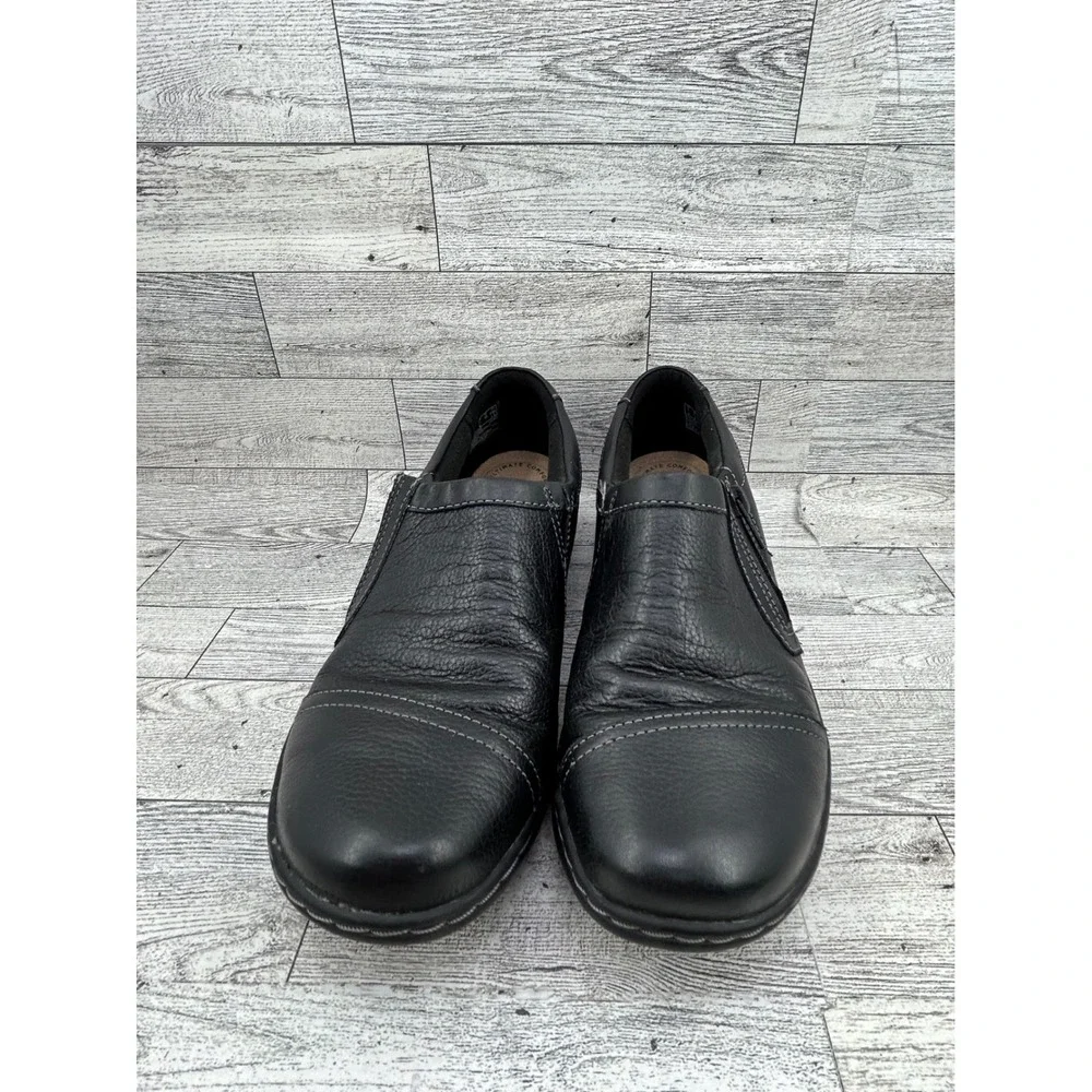 Clarks‎ Collection Black Leather Slip On Zip Comfort Shoes Womens 7.5 M